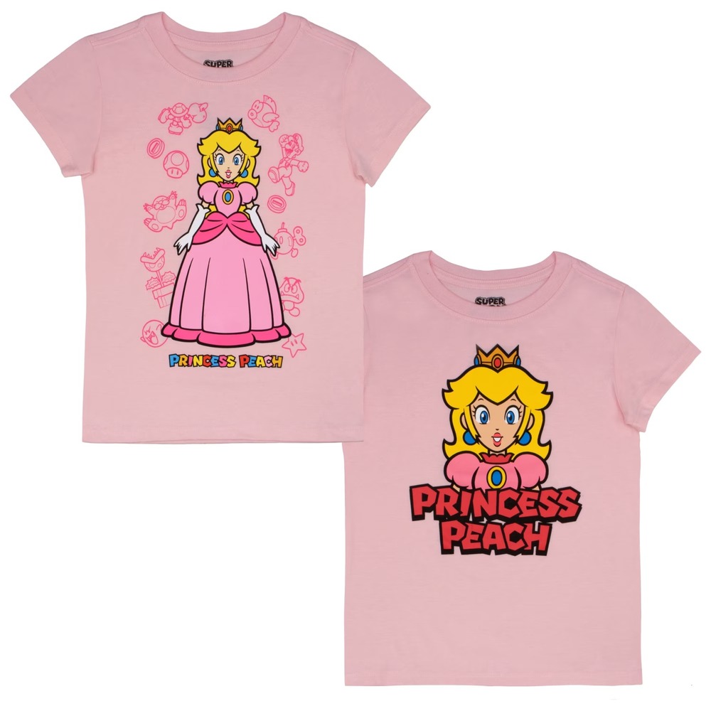 Nintendo Official Princess Peach Little Girls Size 6 Short Sleeve T Shirt 2 PACK